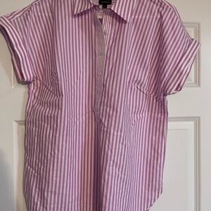 Talbots Striped Popover Top Womens Plus M Pinkish Purple 100% Cotton Beach